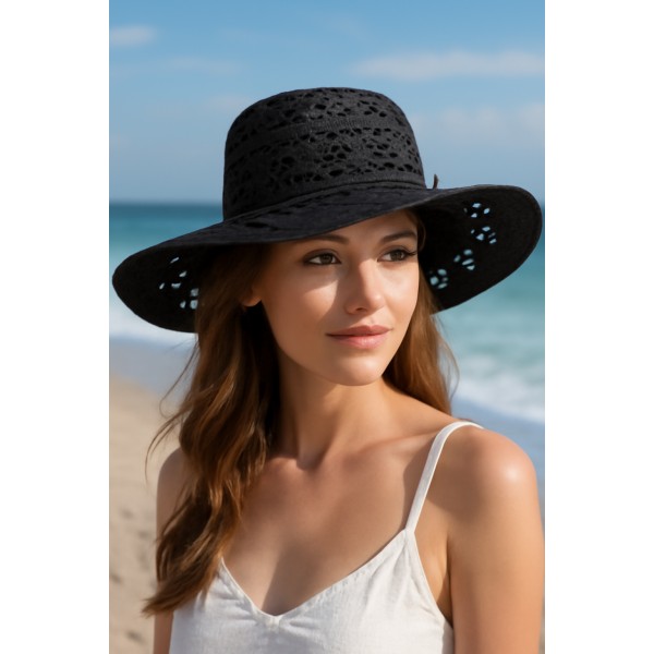 Straw Wide Brim Hats - Black - HT-ST71239BK